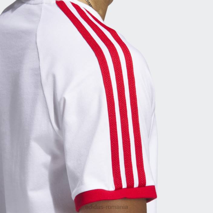 Adidas tricou alb din inox cu 3 dungi bărbați alb/stacojiu 2JBN6371