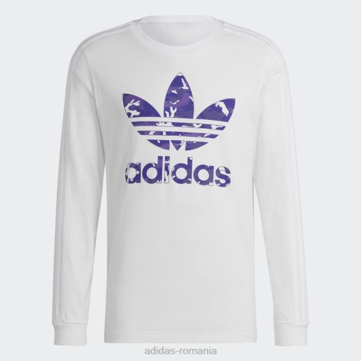 Adidas tricou cu mânecă lungă cu dungi camo cu grafică albă bărbați alb 2JBN1007