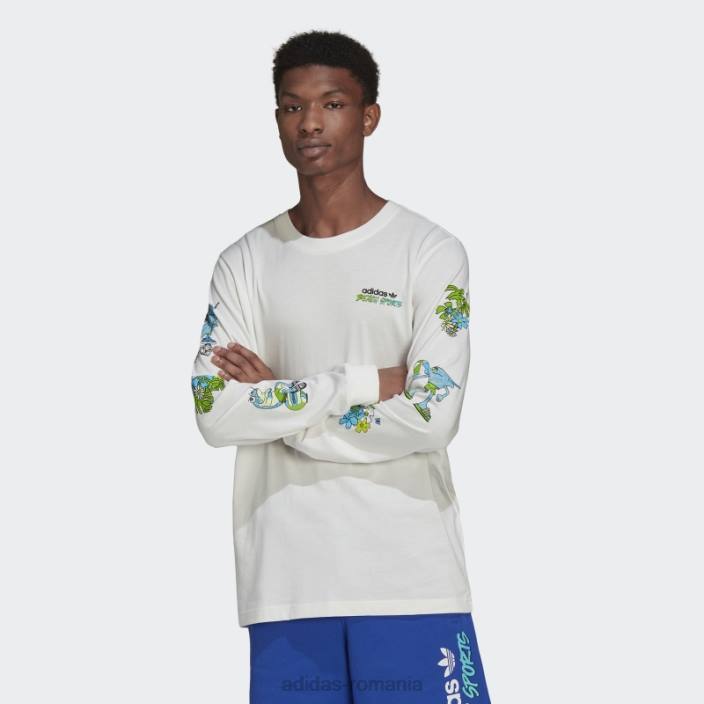 Adidas tricou cu mânecă lungă cu grafic stoked fish alb bărbați alb 2JBN15097