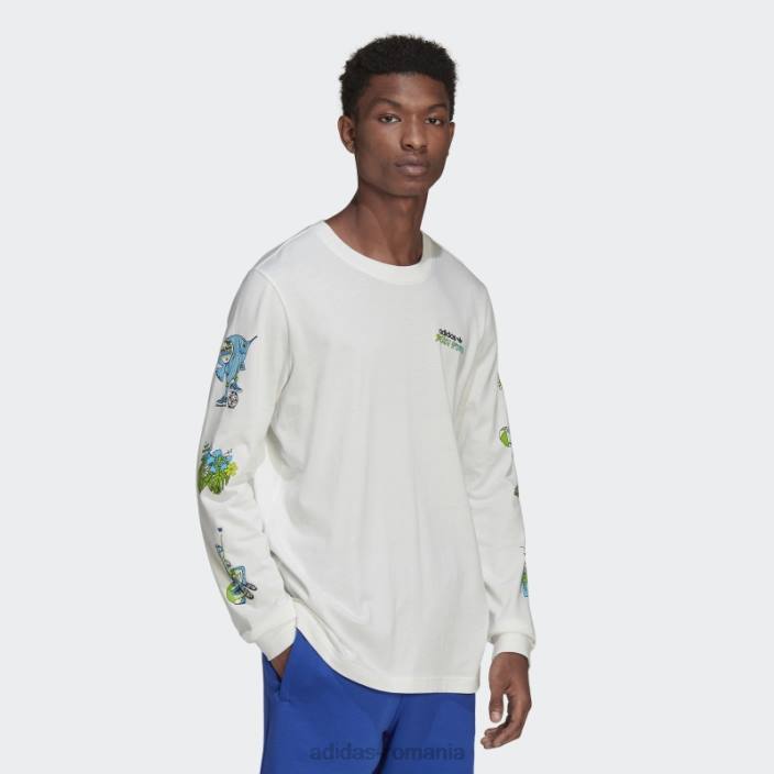 Adidas tricou cu mânecă lungă cu grafic stoked fish alb bărbați alb 2JBN15097