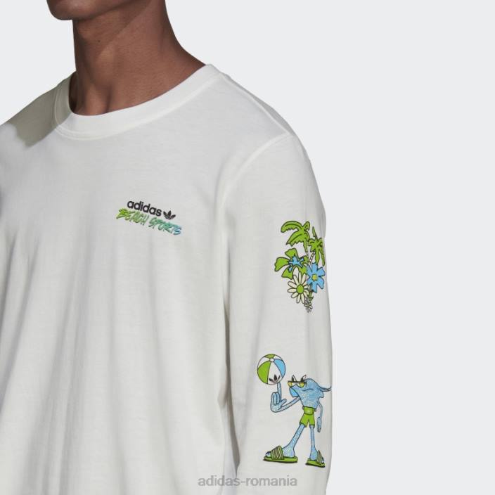 Adidas tricou cu mânecă lungă cu grafic stoked fish alb bărbați alb 2JBN15097