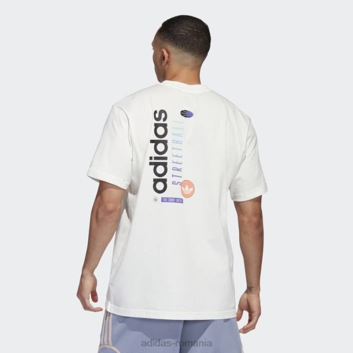 Adidas tricou grafic alb de baschet streetball bărbați alb 2JBN6070