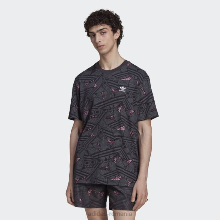 Adidas tricou negru cu imprimeu trefoil rekive bărbați negru/gri/roz 2JBN14687