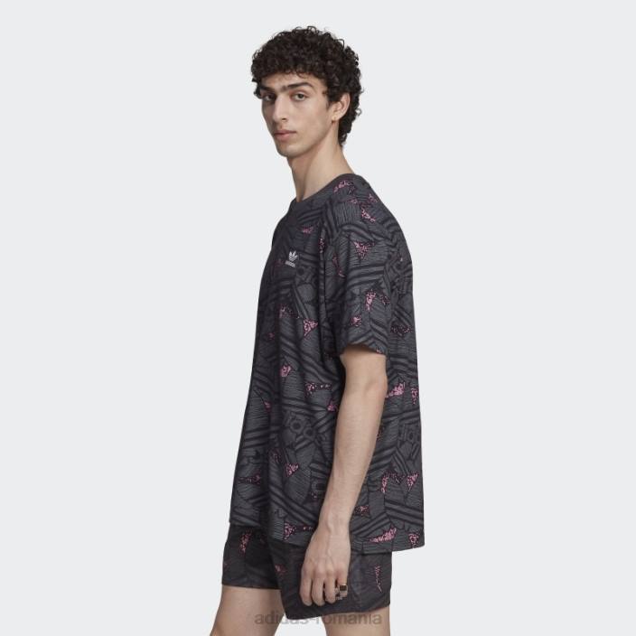 Adidas tricou negru cu imprimeu trefoil rekive bărbați negru/gri/roz 2JBN14687
