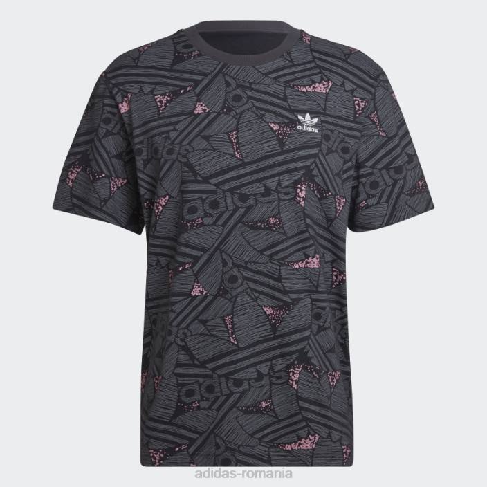 Adidas tricou negru cu imprimeu trefoil rekive bărbați negru/gri/roz 2JBN14687