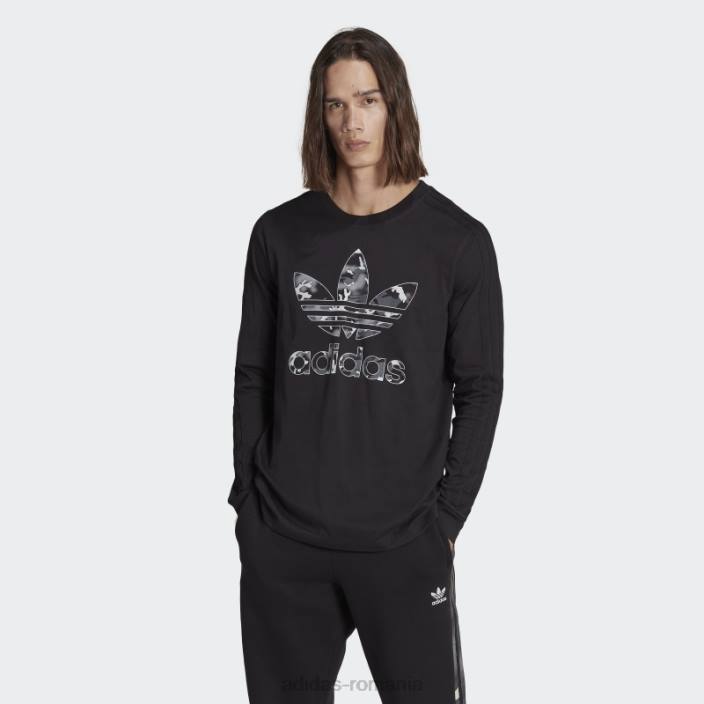 Adidas tricou negru cu mânecă lungă cu dungi camo cu grafică bărbați negru 2JBN14266