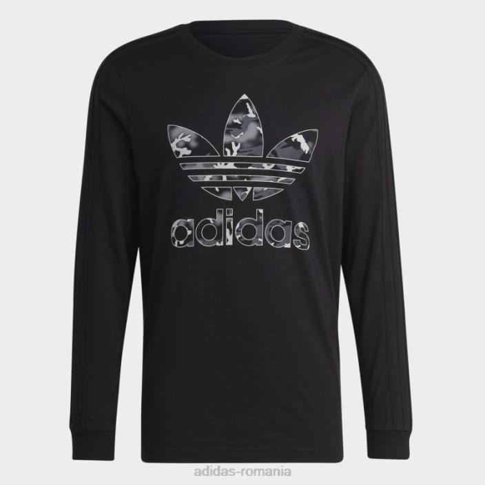 Adidas tricou negru cu mânecă lungă cu dungi camo cu grafică bărbați negru 2JBN14266
