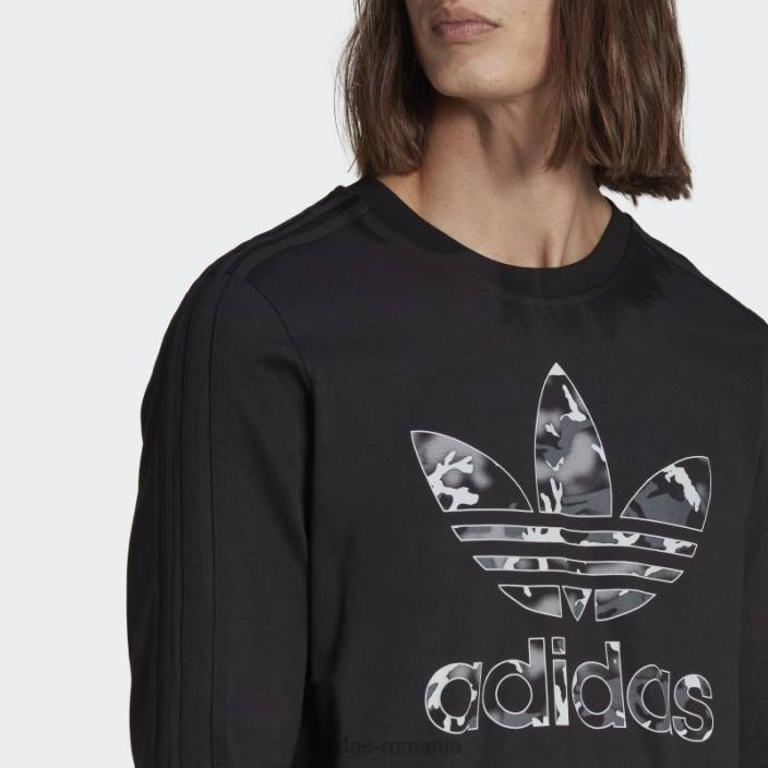 Adidas tricou negru cu mânecă lungă cu dungi camo cu grafică bărbați negru 2JBN14266