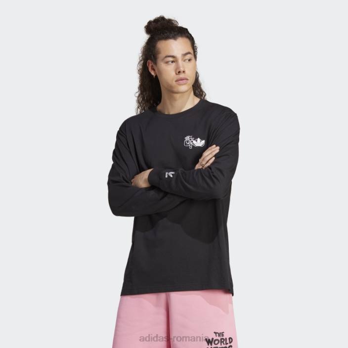 Adidas tricou negru cu mânecă lungă hack the elite grafică bărbați negru 2JBN6518