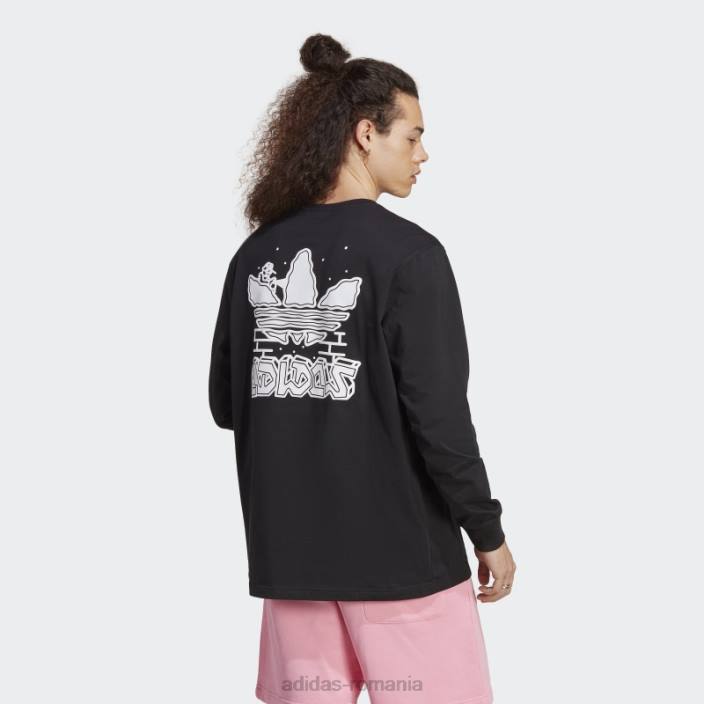 Adidas tricou negru cu mânecă lungă hack the elite grafică bărbați negru 2JBN6518