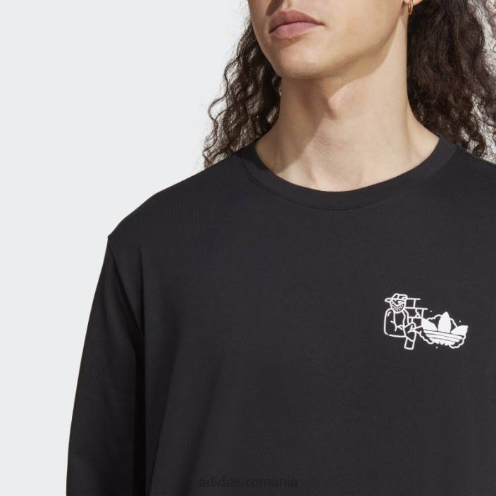 Adidas tricou negru cu mânecă lungă hack the elite grafică bărbați negru 2JBN6518