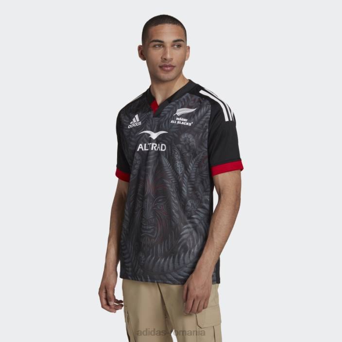 Adidas negru maori all blacks rugby replica tricou acasă adidas bărbați negru/alb/stacojiu 2JBN1155