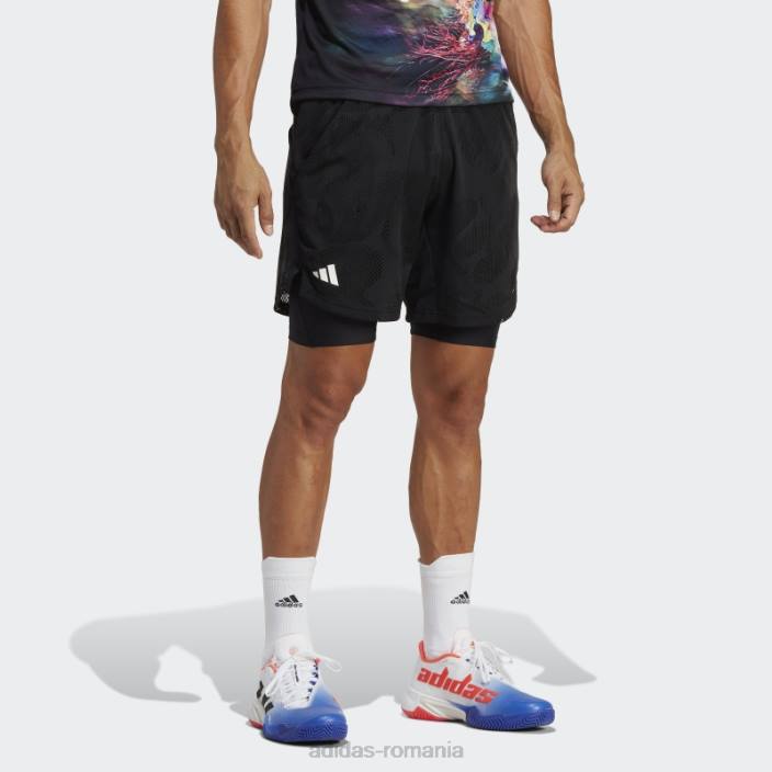 Adidas pantaloni scurți de 7 inci, doi-în-unul, de tenis din Melbourne bărbați negru 2JBN13505