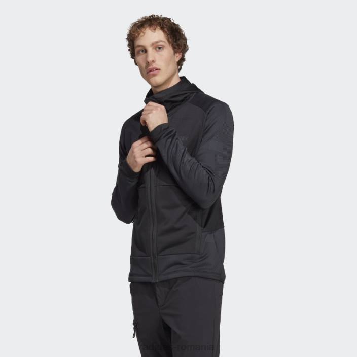 Adidas geacă de drumeție fleece cu glugă terrex tech flooce neagră bărbați negru 2JBN6343