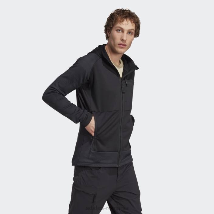 Adidas geacă de drumeție fleece cu glugă terrex tech flooce neagră bărbați negru 2JBN6343