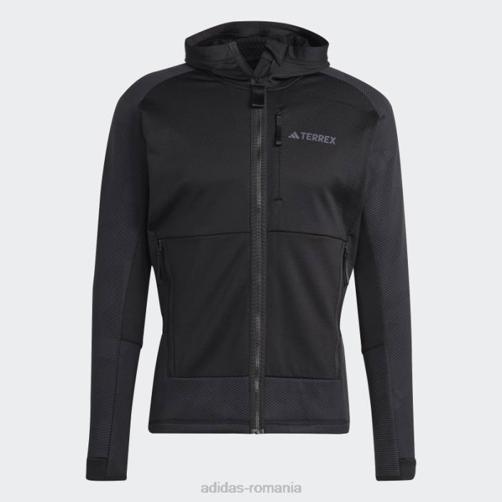 Adidas geacă de drumeție fleece cu glugă terrex tech flooce neagră bărbați negru 2JBN6343