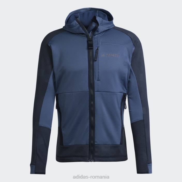 Adidas geacă fleece pentru drumeții cu glugă terrex tech flooce oțel bărbați oțel/cerneală 2JBN13399