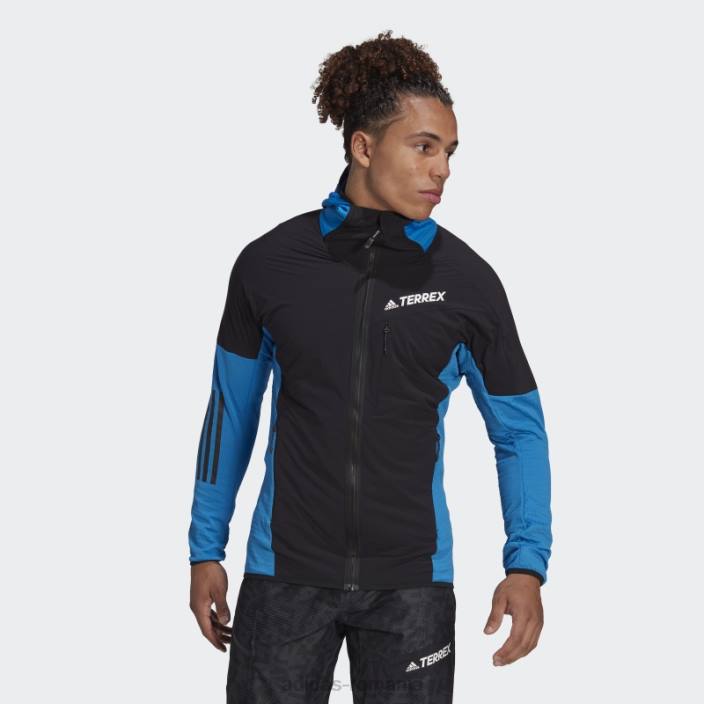 Adidas jachetă adidas cu glugă de vânt techrock flooce albastru șoc bărbați soc albastru/negru 2JBN7527