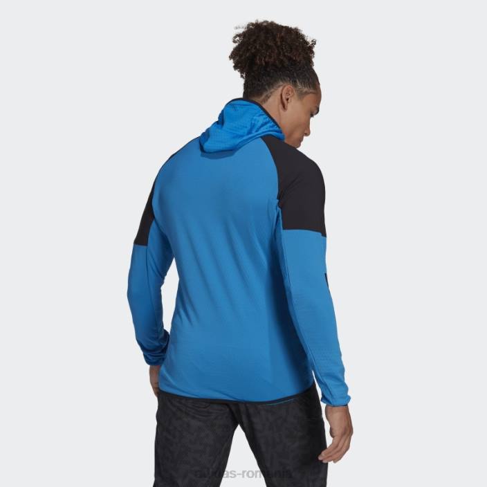 Adidas jachetă adidas cu glugă de vânt techrock flooce albastru șoc bărbați soc albastru/negru 2JBN7527