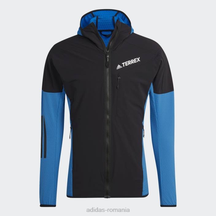 Adidas jachetă adidas cu glugă de vânt techrock flooce albastru șoc bărbați soc albastru/negru 2JBN7527