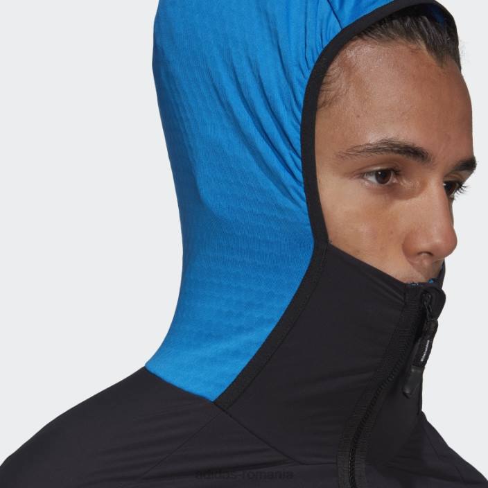 Adidas jachetă adidas cu glugă de vânt techrock flooce albastru șoc bărbați soc albastru/negru 2JBN7527