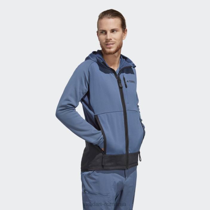 Adidas jachetă fleece pentru drumeții cu glugă din oțel terrex tech flooce bărbați oţel 2JBN14003