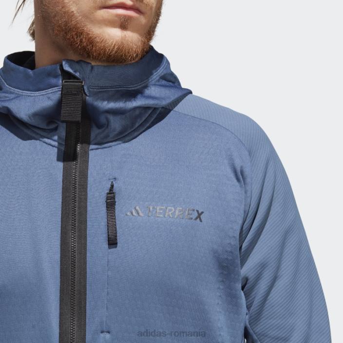 Adidas jachetă fleece pentru drumeții cu glugă din oțel terrex tech flooce bărbați oţel 2JBN14003