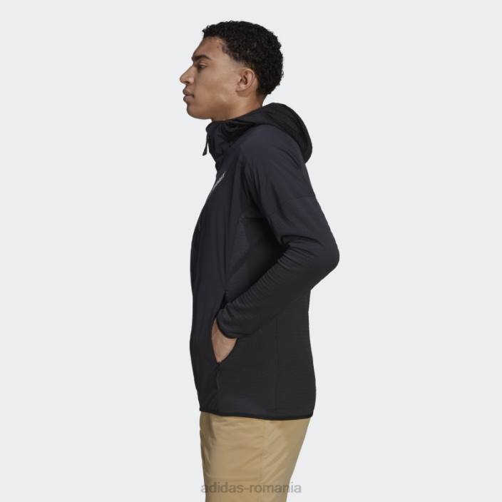Adidas jachetă neagră cu glugă techrock flooce bărbați negru 2JBN13808