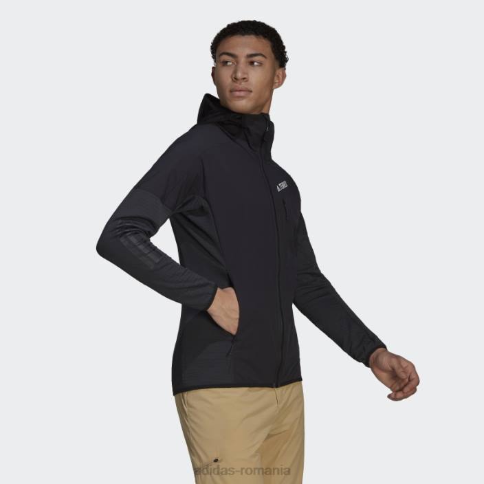 Adidas jachetă neagră cu glugă techrock flooce bărbați negru 2JBN13808