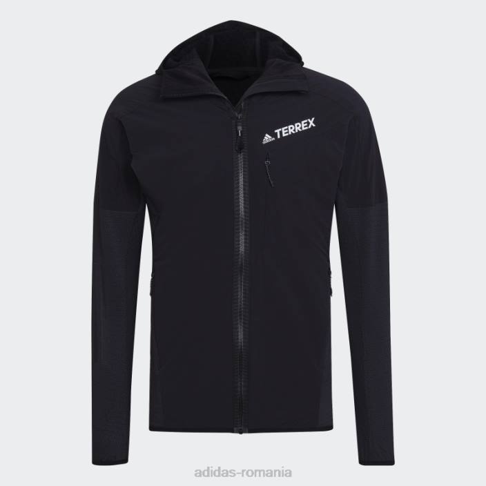 Adidas jachetă neagră cu glugă techrock flooce bărbați negru 2JBN13808