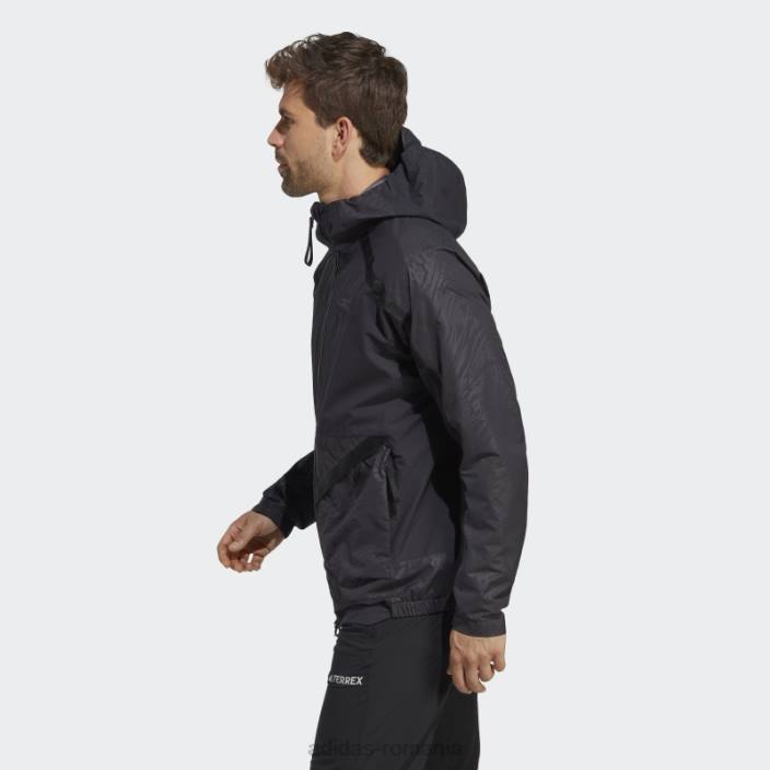 Adidas jacheta de ploaie neagra terrex utilitas rain.rdy 2,5 straturi bărbați negru 2JBN13996