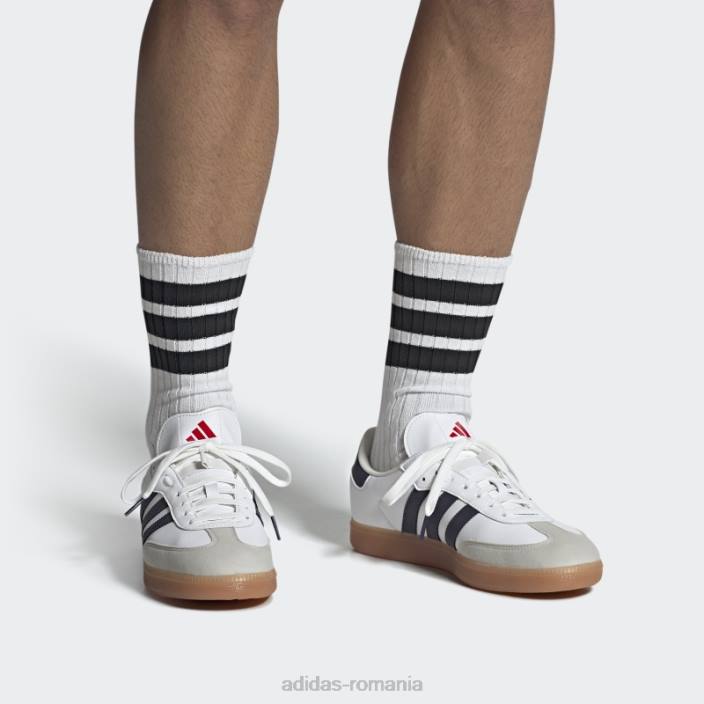 Adidas pantofii de ciclism vegani velosamba albi bărbați alb/albastru marin/stacojiu 2JBN12266