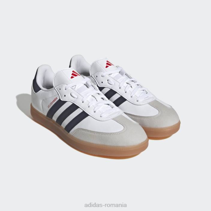 Adidas pantofii de ciclism vegani velosamba albi bărbați alb/albastru marin/stacojiu 2JBN12266