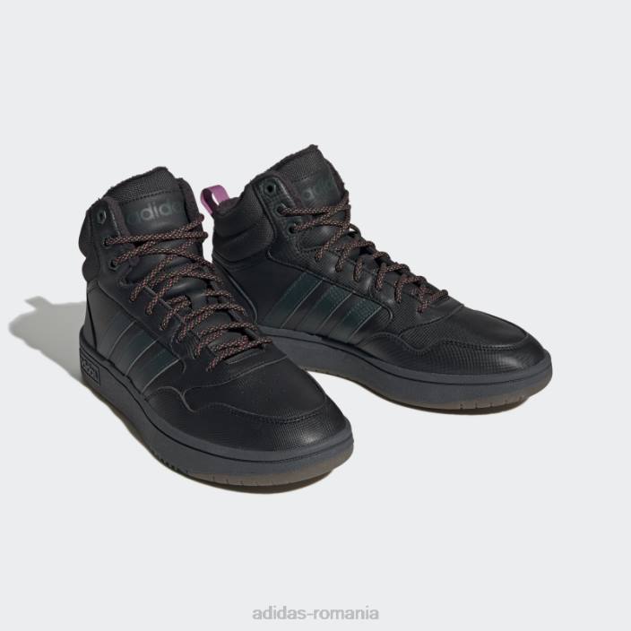 Adidas black hoops 3.0 mid lifestyle baschet clasic căptușeală de blană pantofi pentru iarnă adidas bărbați negru/verde/gumă 2JBN4821