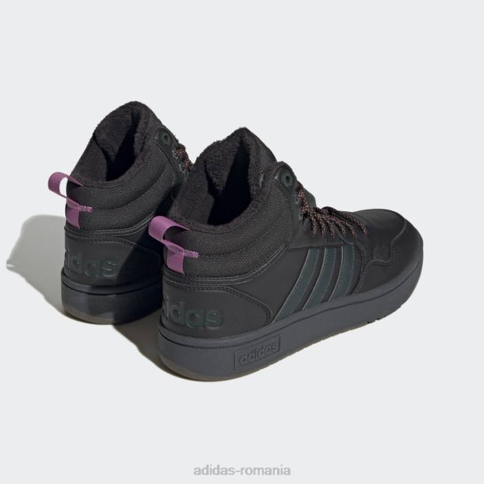 Adidas black hoops 3.0 mid lifestyle baschet clasic căptușeală de blană pantofi pentru iarnă adidas bărbați negru/verde/gumă 2JBN4821