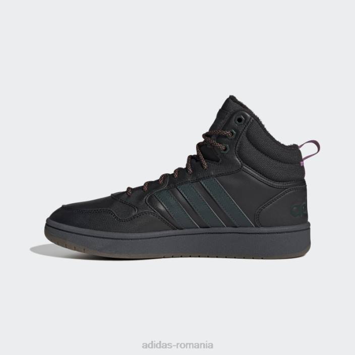 Adidas black hoops 3.0 mid lifestyle baschet clasic căptușeală de blană pantofi pentru iarnă adidas bărbați negru/verde/gumă 2JBN4821