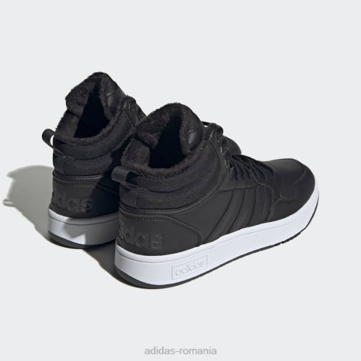 Adidas hoops 3.0 mid lifestyle baschet clasic căptușeală de blană pantofi pentru iarnă negru bărbați alb negru 2JBN4345