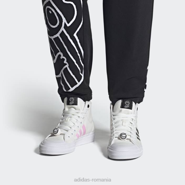 Adidas alb nizza high rf x andré saraiva pantofi adidas bărbați strălucire albă/neagră/roz 2JBN4683