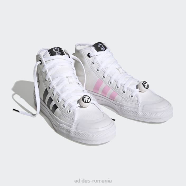 Adidas alb nizza high rf x andré saraiva pantofi adidas bărbați strălucire albă/neagră/roz 2JBN4683