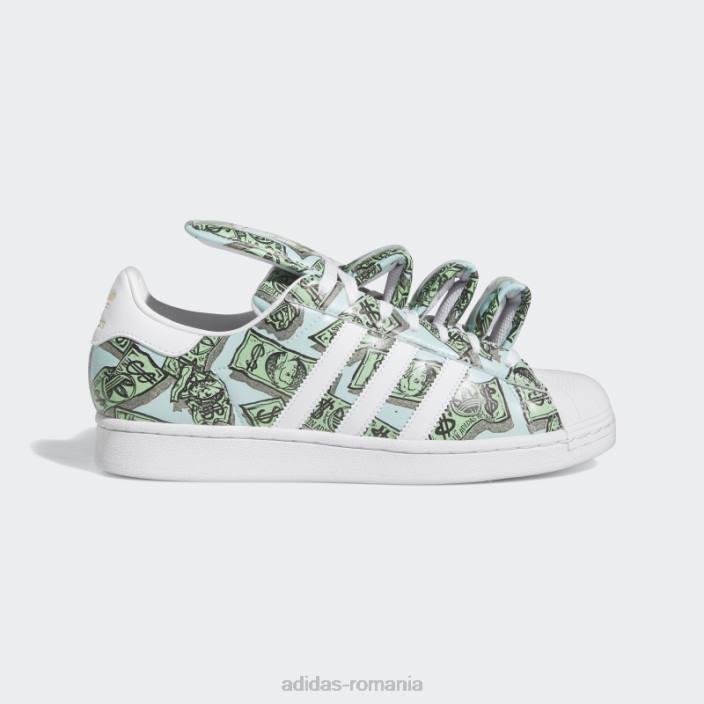 Adidas pantofi superstar cu imprimeu bani jeremy scott albi bărbați alb/auriu metalic 2JBN3905