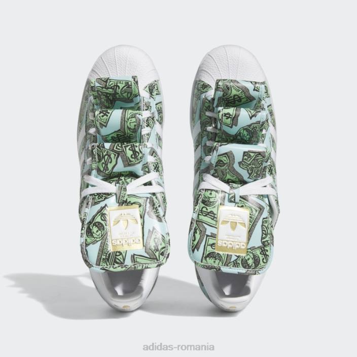 Adidas pantofi superstar cu imprimeu bani jeremy scott albi bărbați alb/auriu metalic 2JBN3905