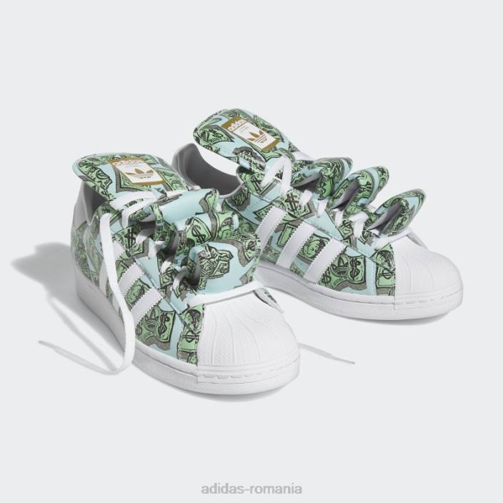 Adidas pantofi superstar cu imprimeu bani jeremy scott albi bărbați alb/auriu metalic 2JBN3905