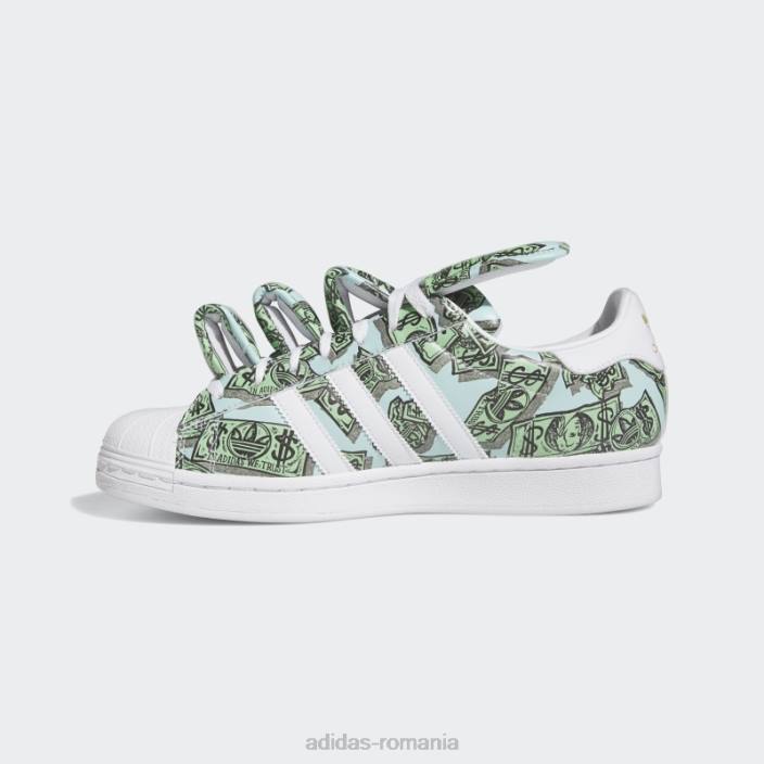 Adidas pantofi superstar cu imprimeu bani jeremy scott albi bărbați alb/auriu metalic 2JBN3905