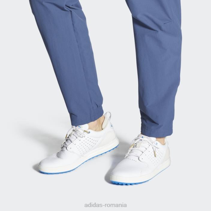 Adidas pantofi de golf flopshot spikeless alb adidas bărbați alb/auriu metalic/albastru papură 2JBN19476