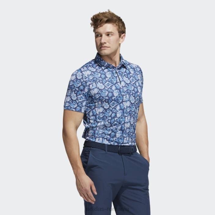 Adidas tricou polo cu imprimeu pietruit cu conținut reciclat aqua bărbați ton aqua/violet/marin 2JBN20839
