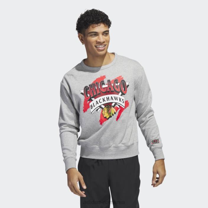 Adidas hanorac blackhawks vintage crew gri mediu adidas bărbați gri mediu/alb/multi 2JBN20922