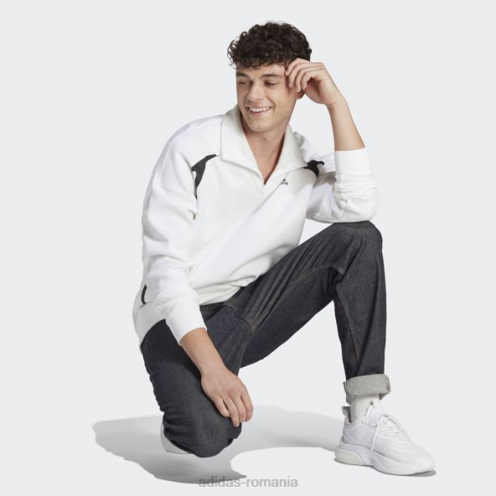 Adidas hanorac colorblock cu fermoar sfert negru bărbați alb negru 2JBN20879