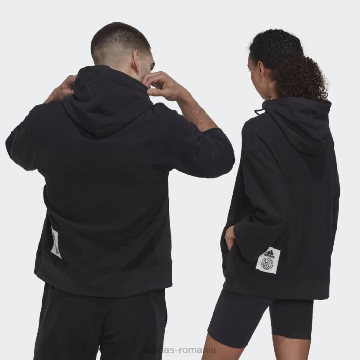 Adidas hanorac cu glugă din țesătură franțuzească inversată (gen neutru) negru bărbați negru 2JBN20756