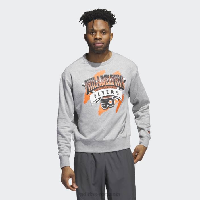 Adidas hanorac de echipaj vintage flyers gri mediu bărbați gri mediu/alb/multi 2JBN20921