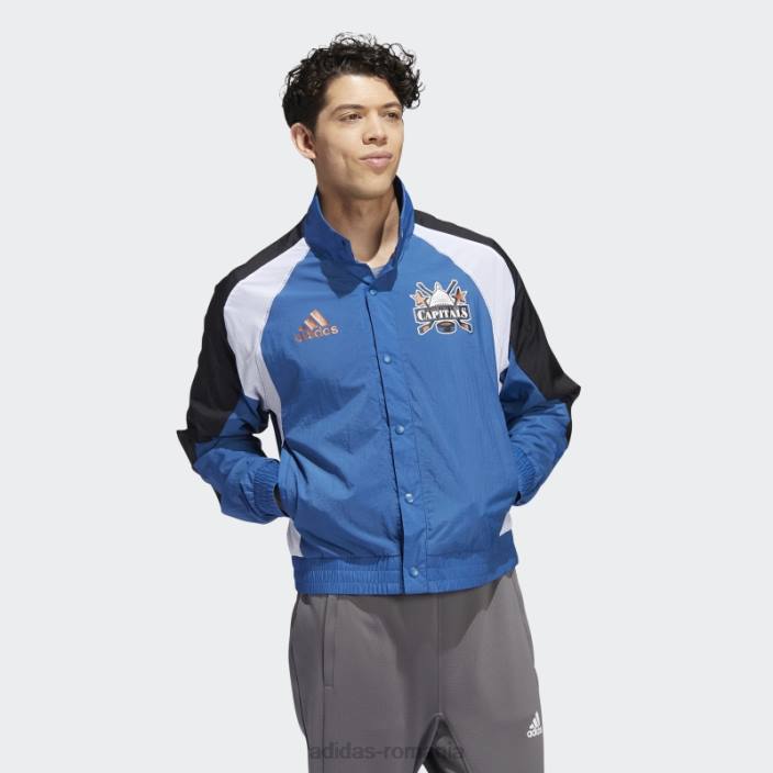 Adidas jachetă retro cu majuscule inversate albastre bărbați albastru/bronz metalic/multi 2JBN20479